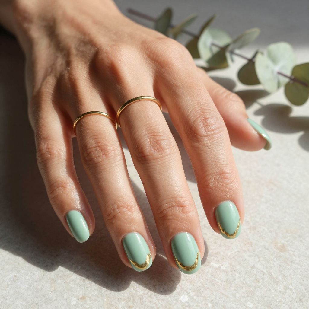 Green and gold nail inspo design 13