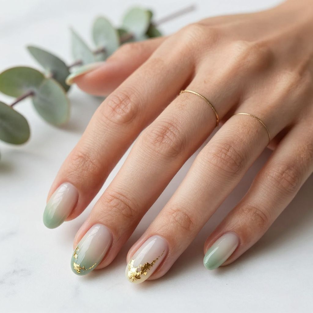 Green and gold nail inspo design 2