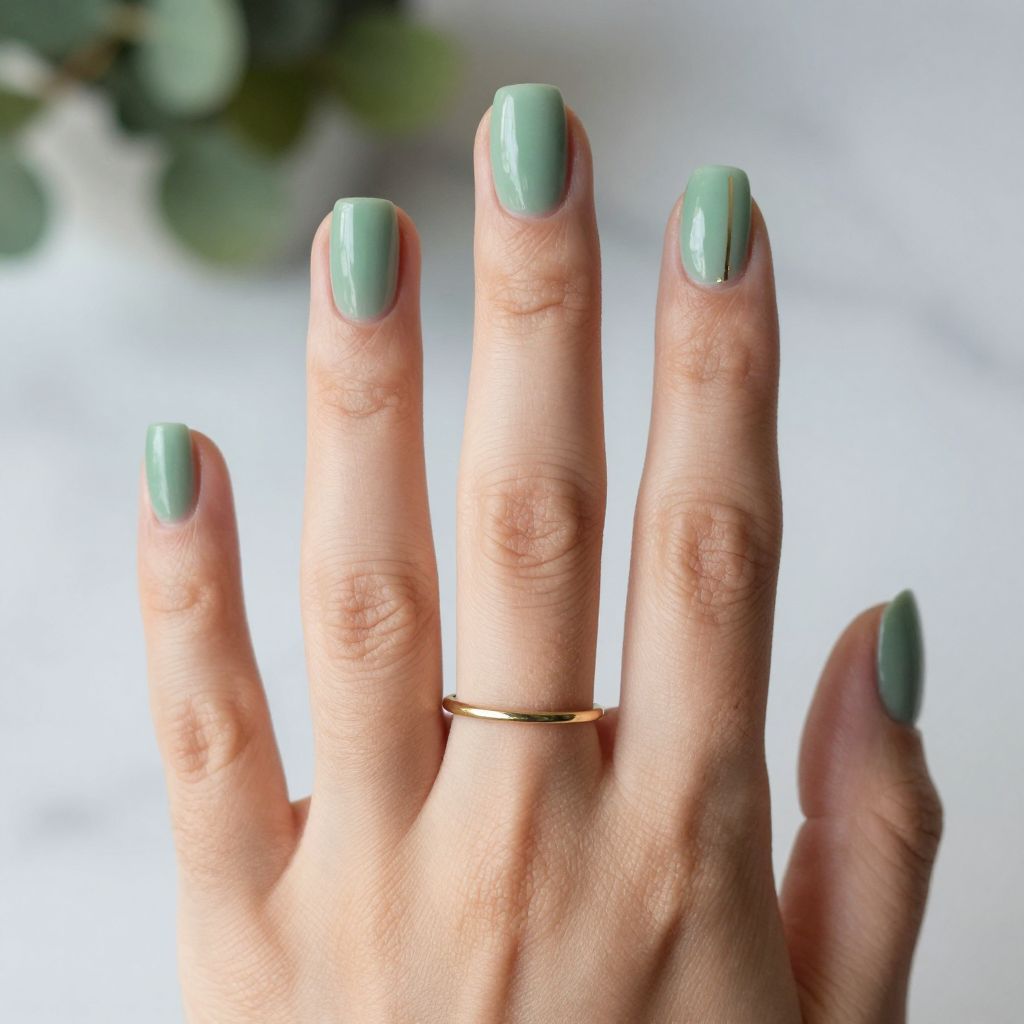 Green and gold nail inspo design 4