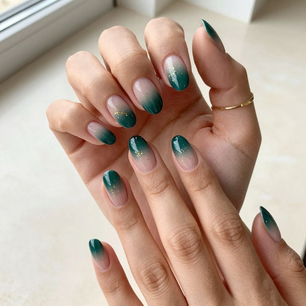Green and gold nail inspo design 6