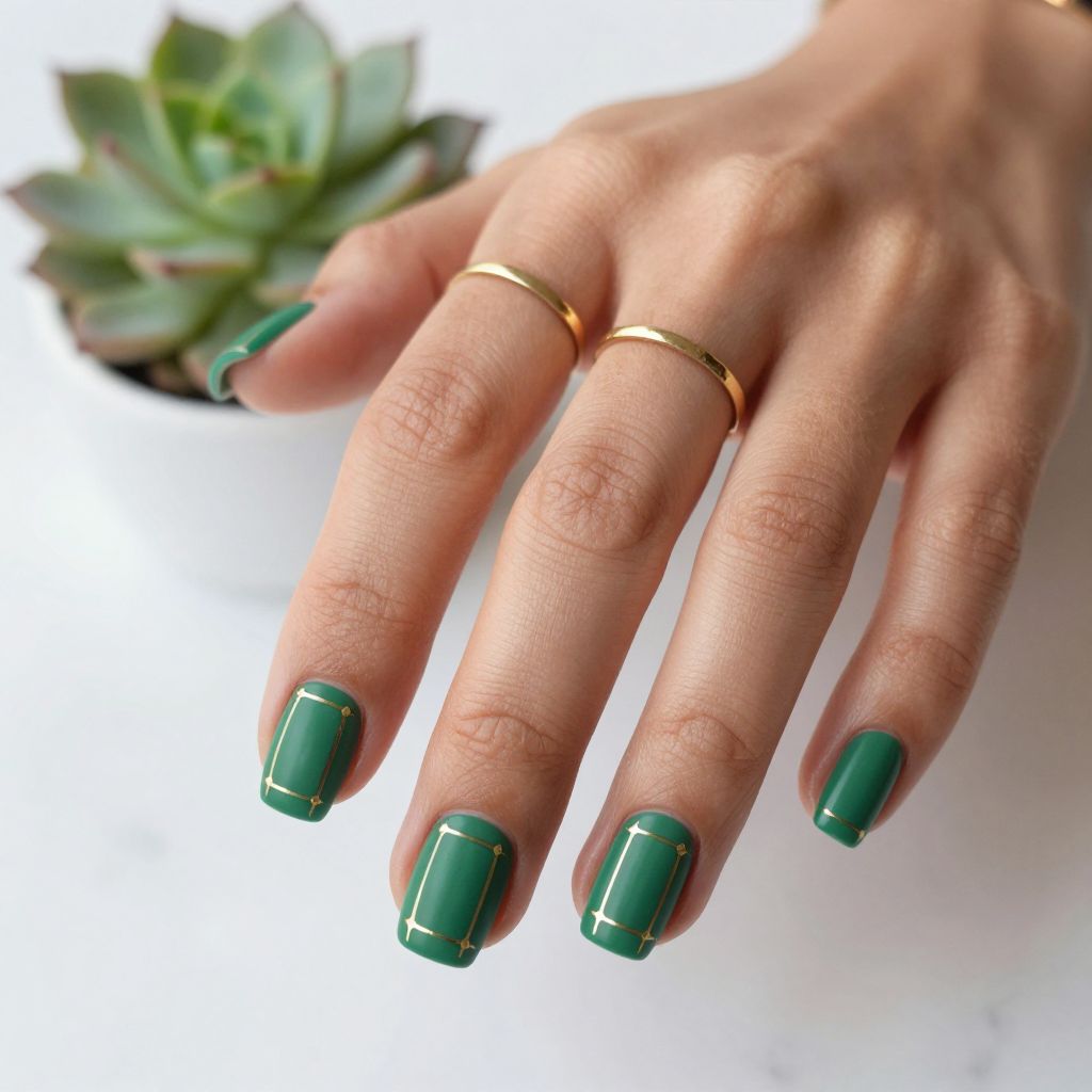 Green and gold nail inspo design 7