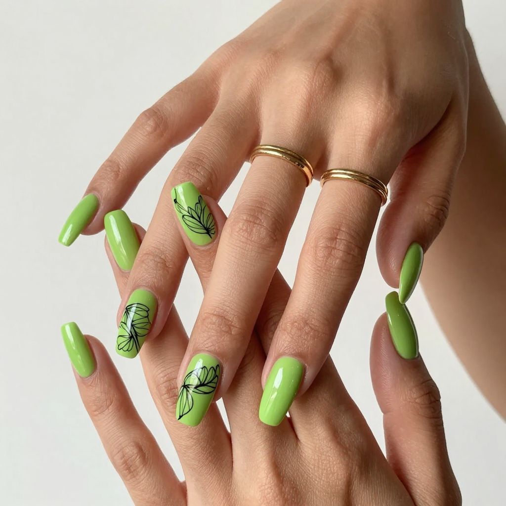 Lime Green with Black Outline Art