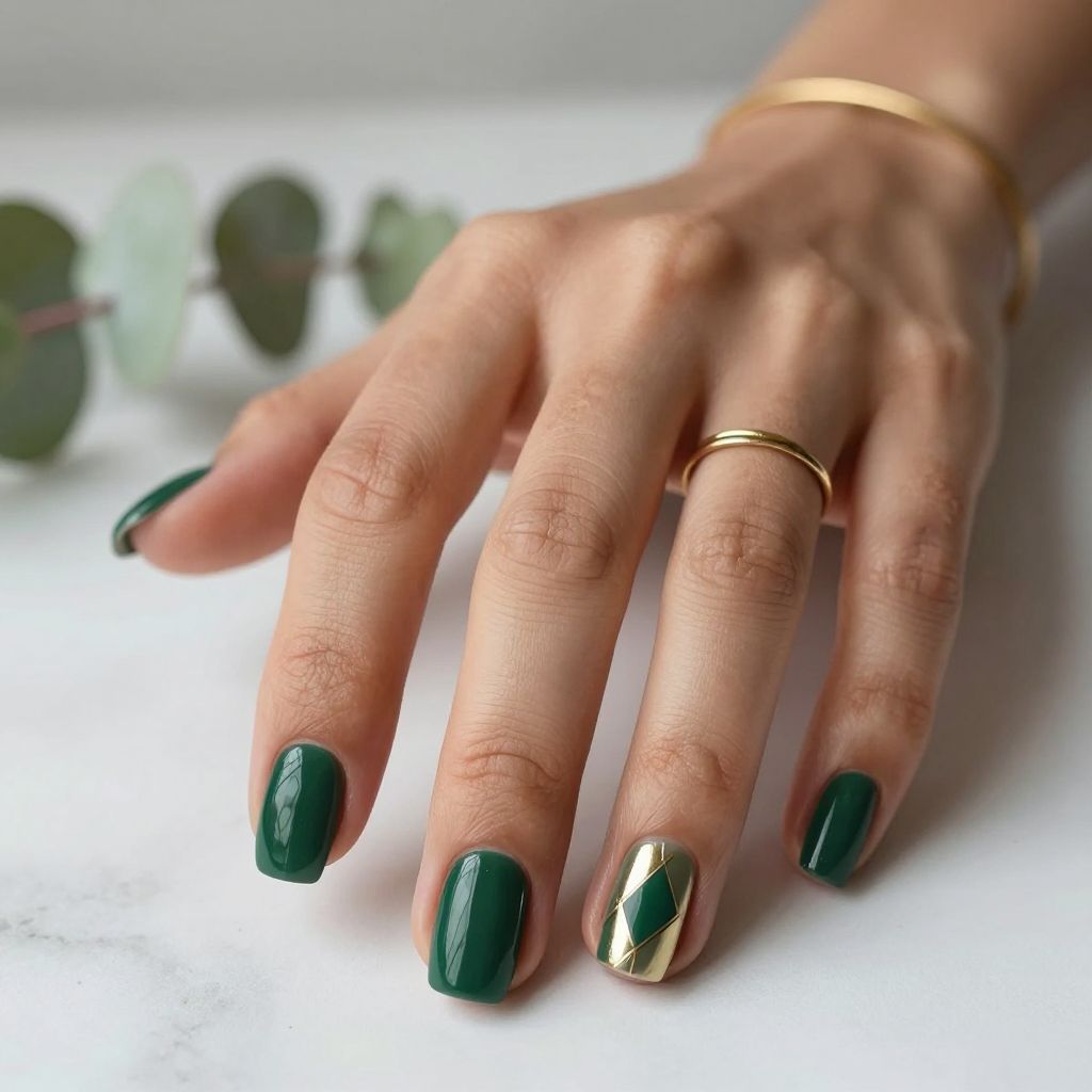 Hunter Green with Gold Geometric Accents