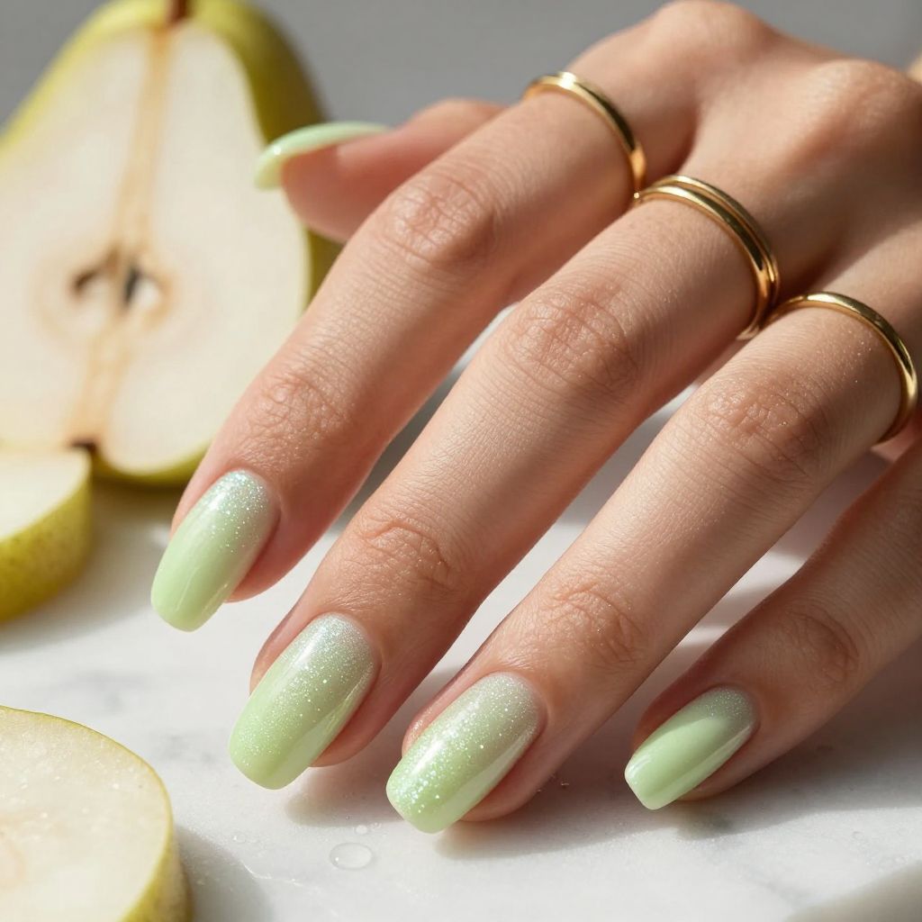 Pear green glitter gradient nails