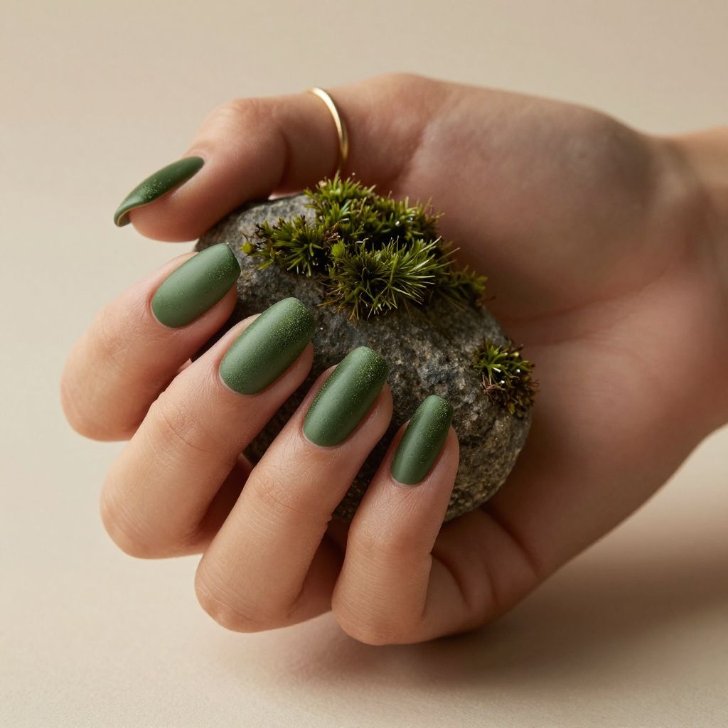 Moss velvet green nails