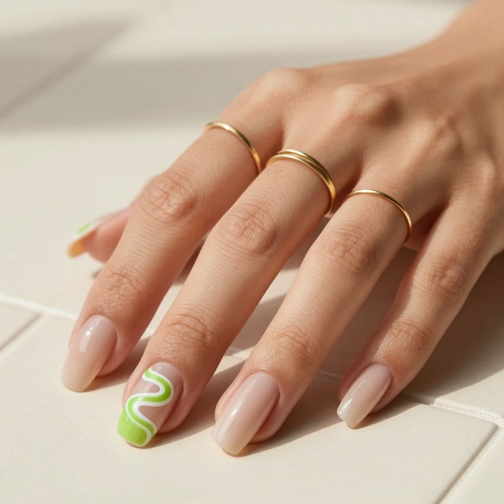 Lime swirl accent green nails