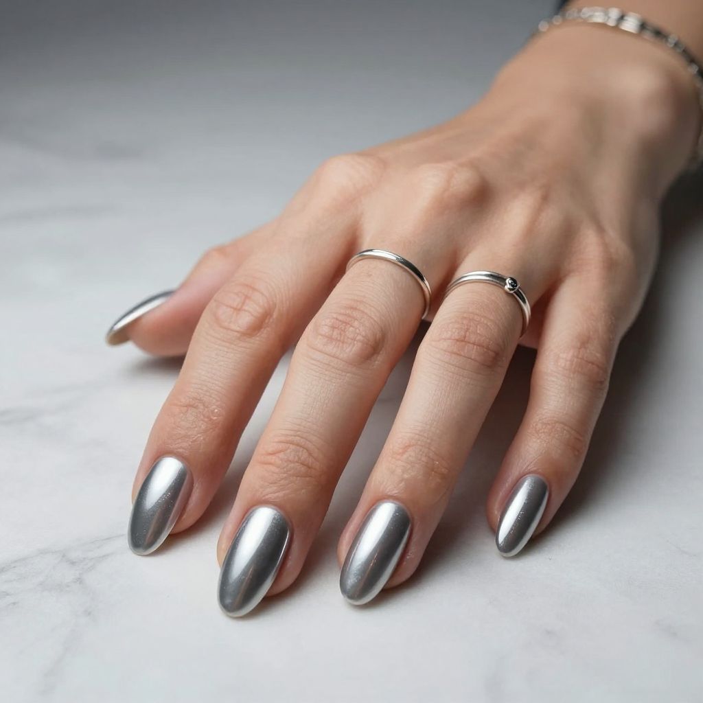 Grey Chrome Nails