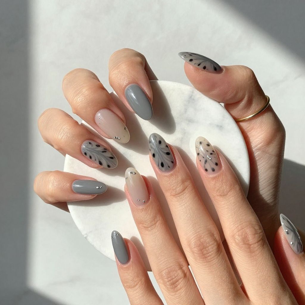 Grey Tortoiseshell Nails