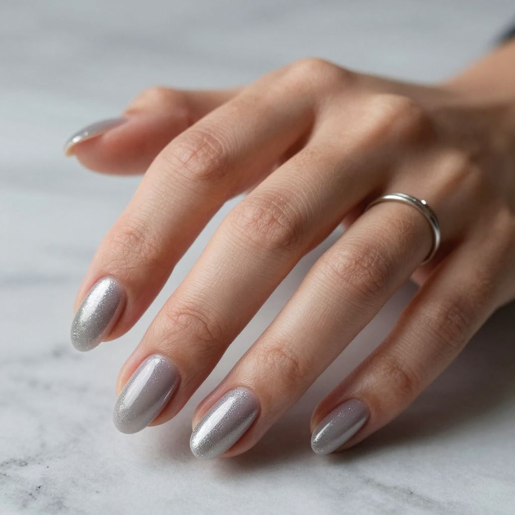 Grey Glitter Fade Nails