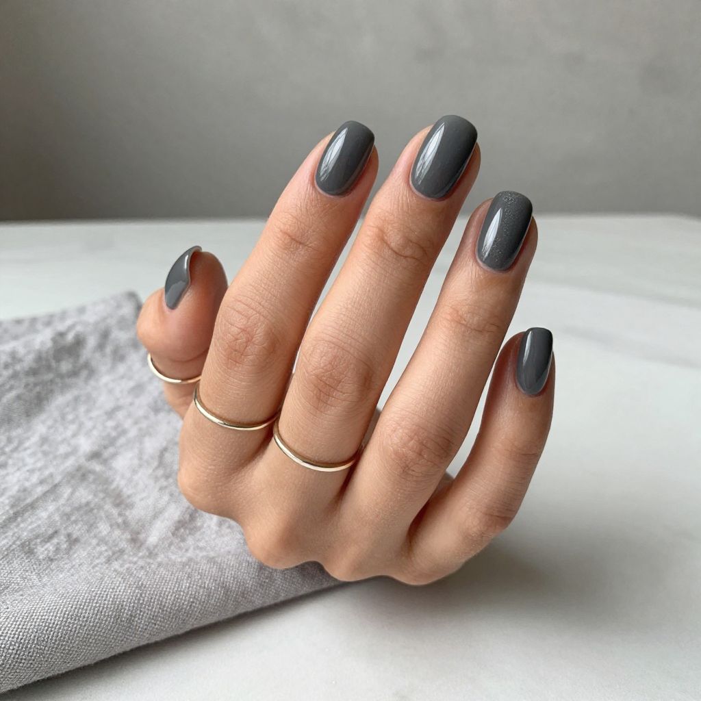 Graphite Grey Short Nails