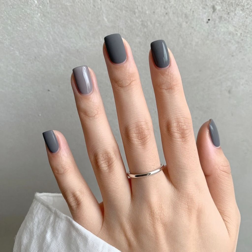 Matte Charcoal Square Nails