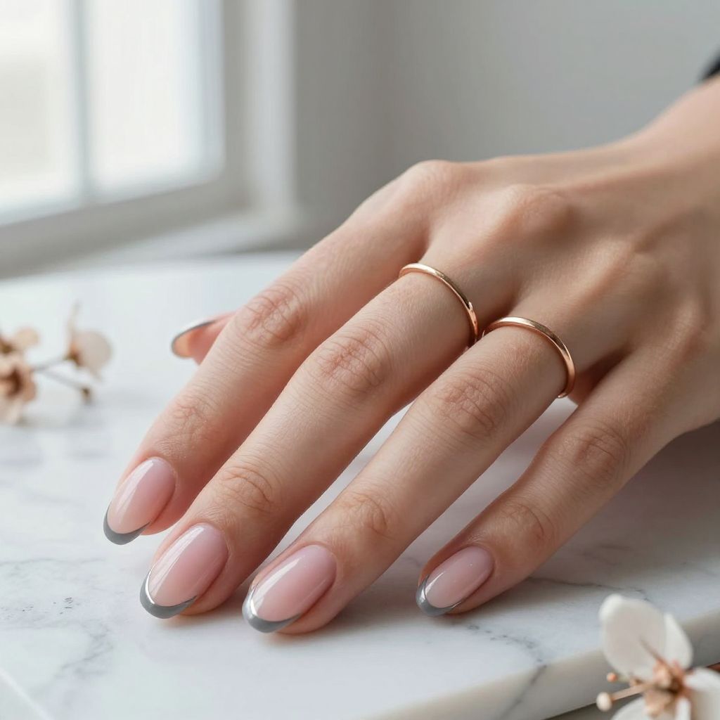 Grey French Tip Nails