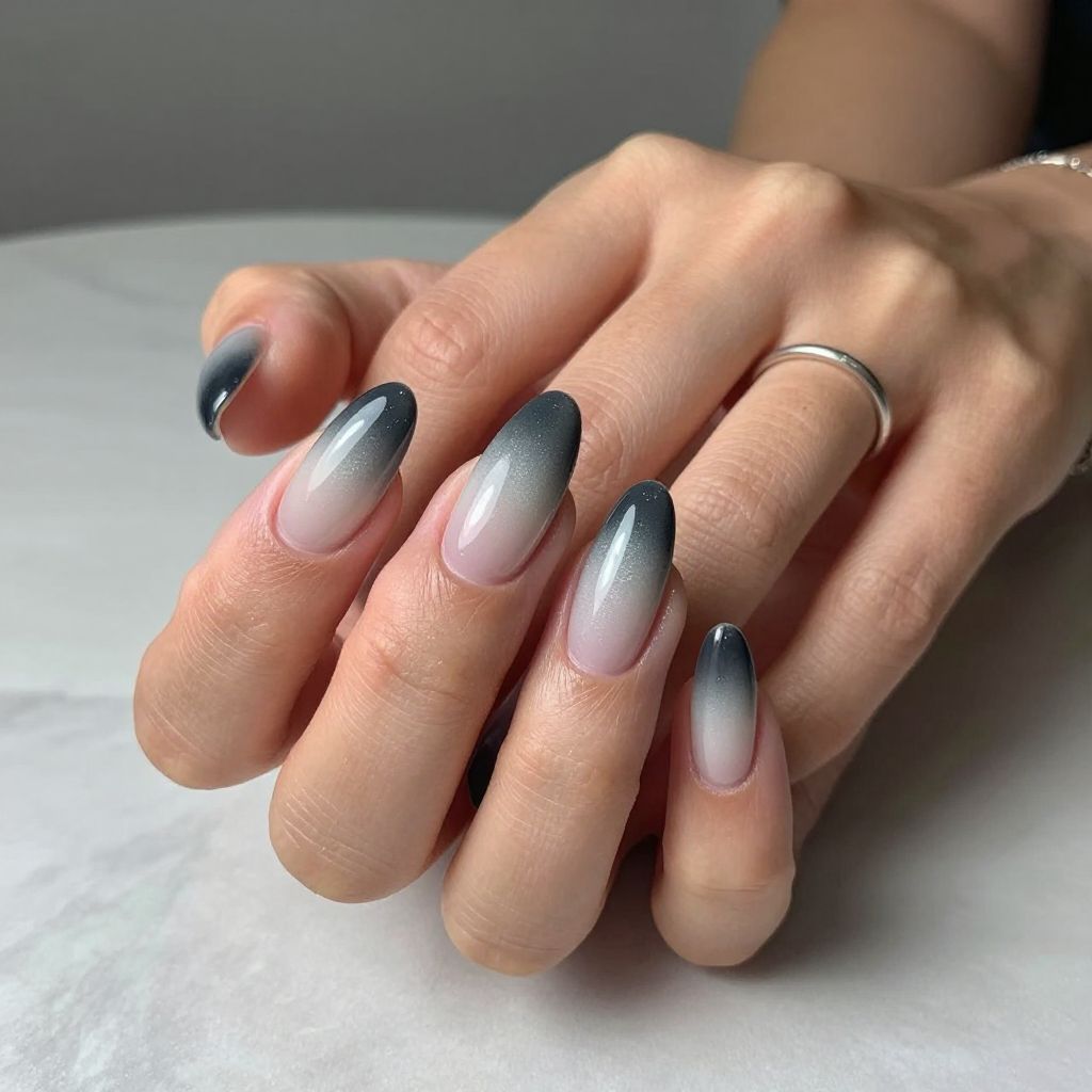 Smoky Ombre Grey Nails