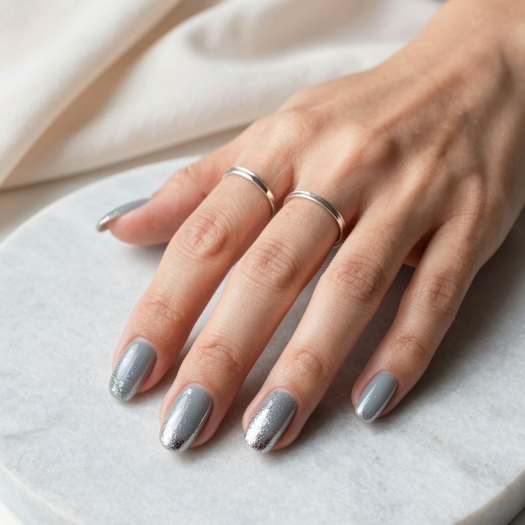 Silver Glitter Grey Nails
