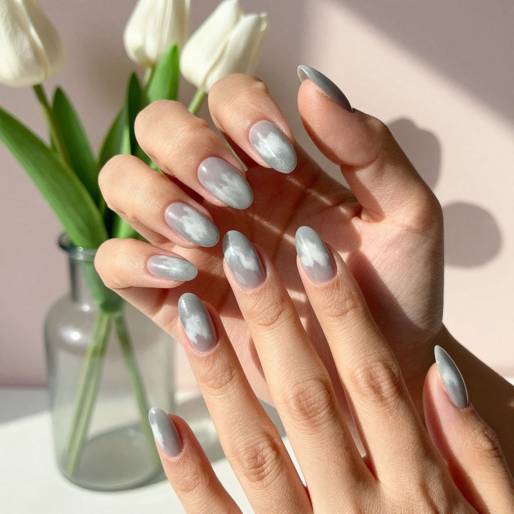 Misty Grey Cloud Nails