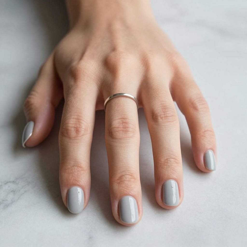 Pale Grey Minimalist Nails