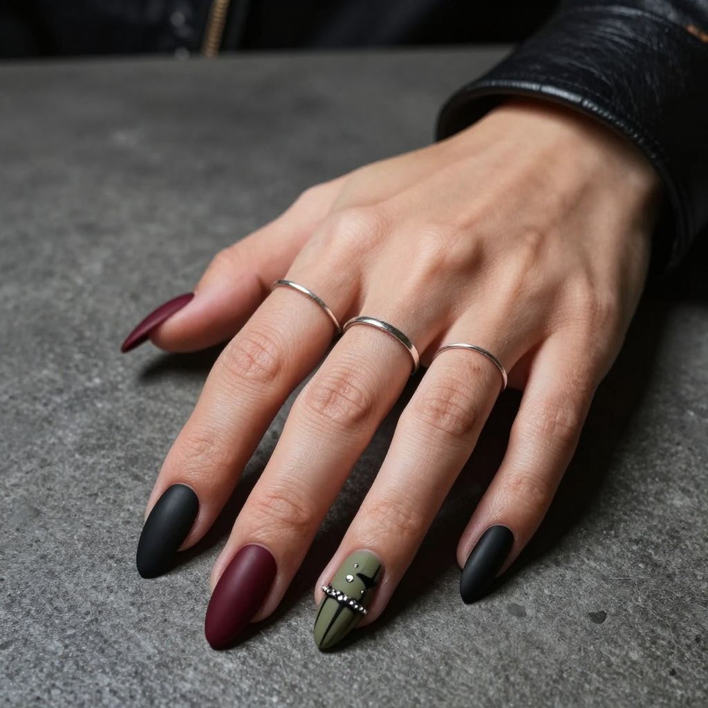 Mixed Finish Grunge Nails
