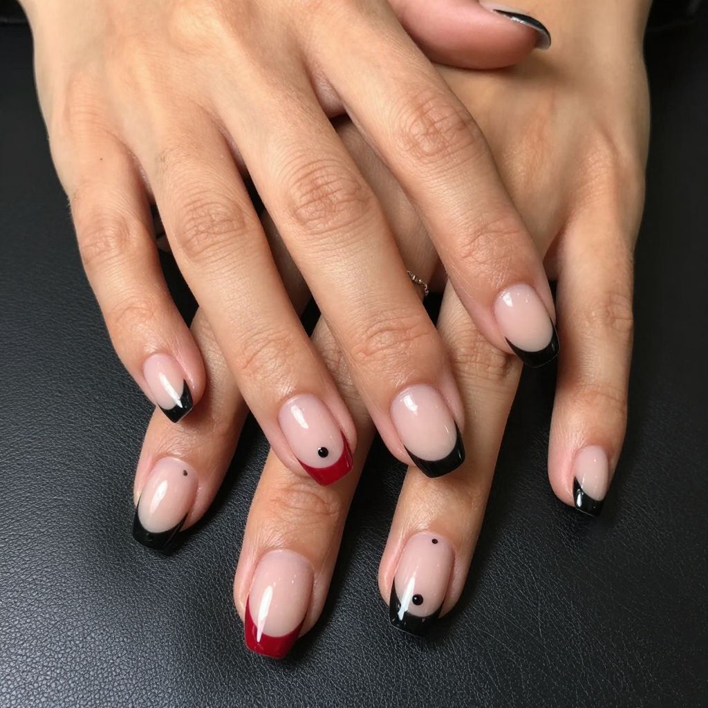 Cherry Red and Black French Tips