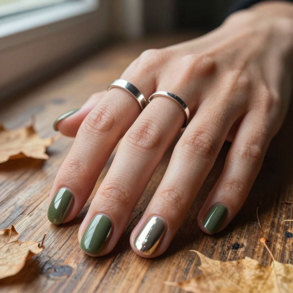 Olive Chrome Short Nails