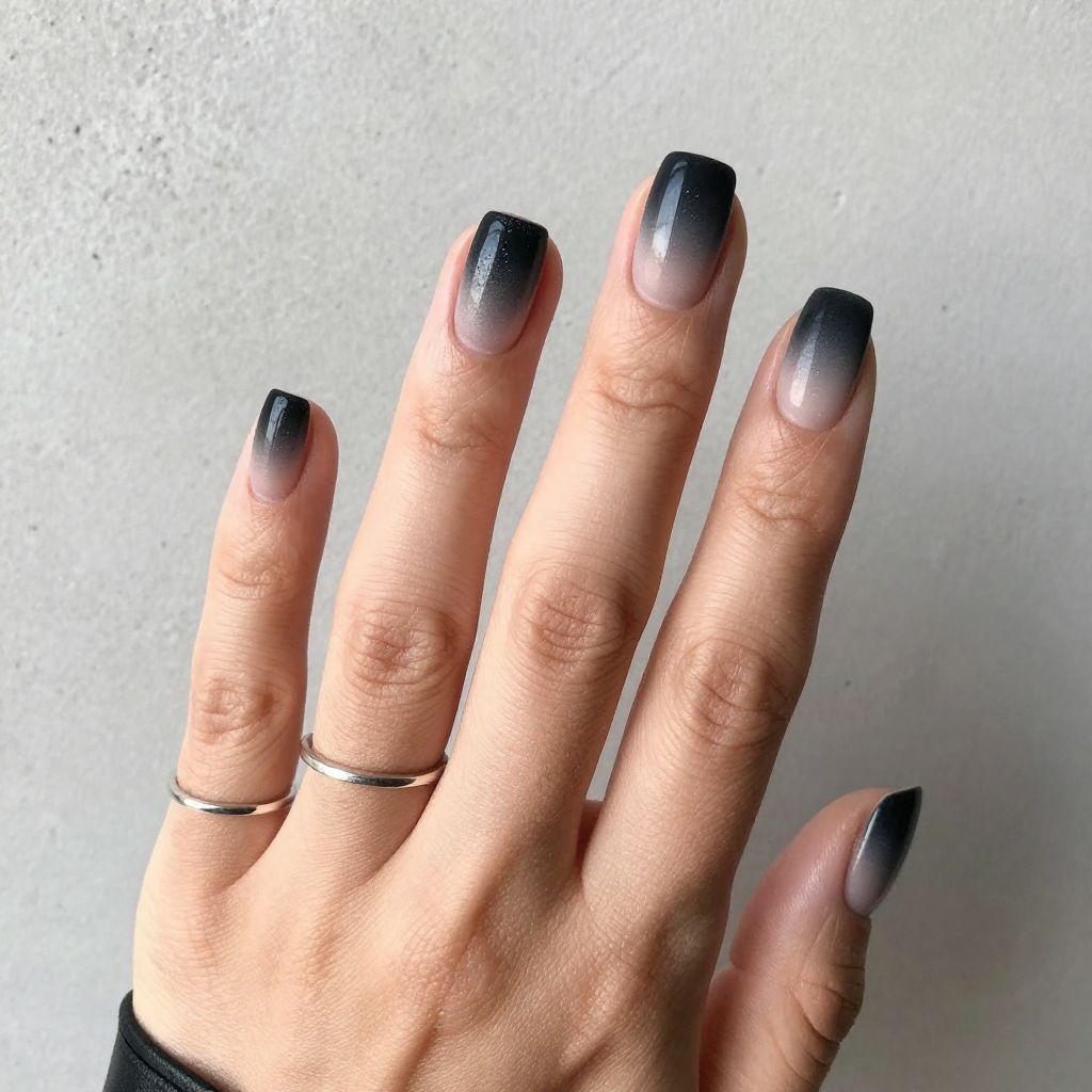 Black To Gray Ombré Nails