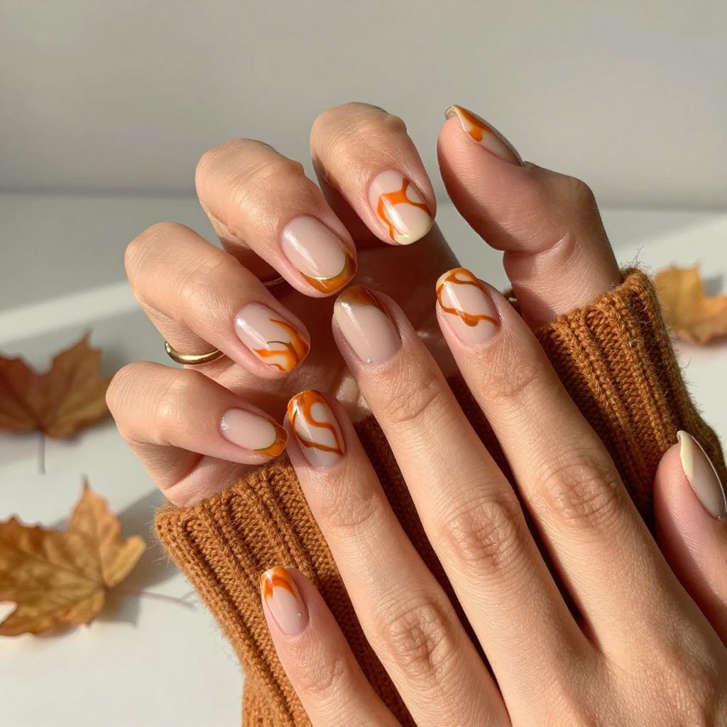 Orange Swirl Retro Nails