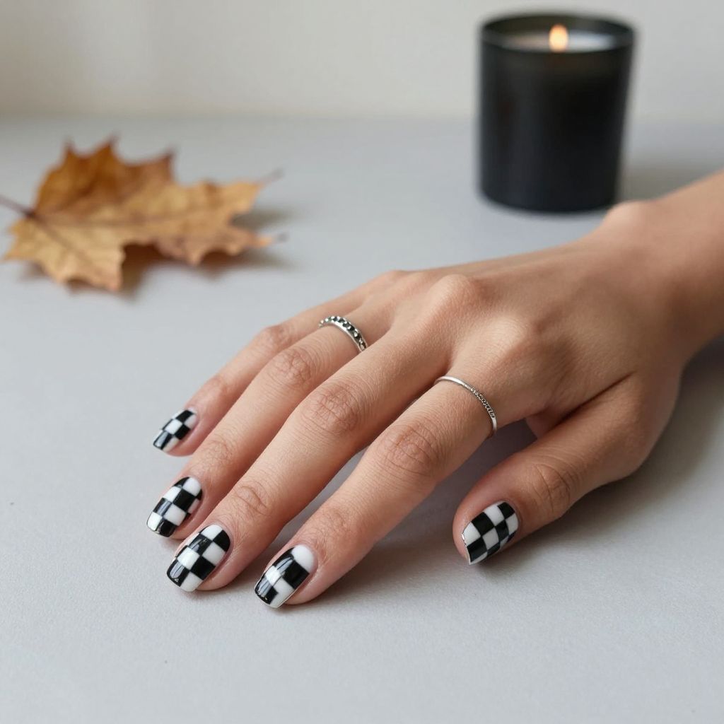 Black and White Checker Nails