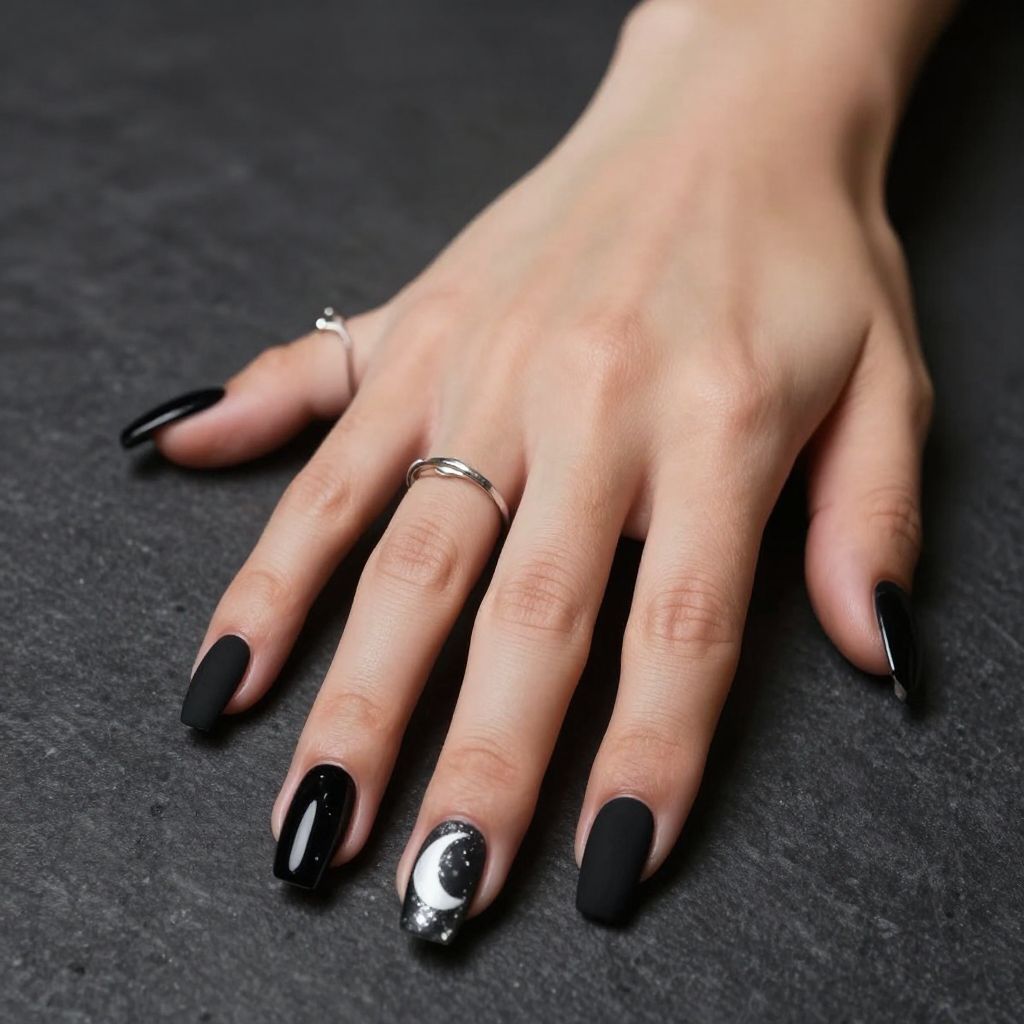 Matte Black Coffin Nails