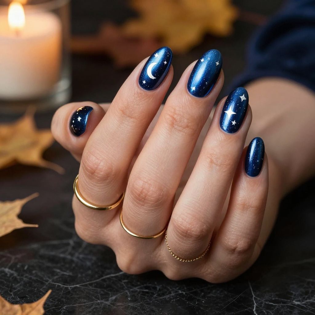 Midnight Blue Cat Eye Nails