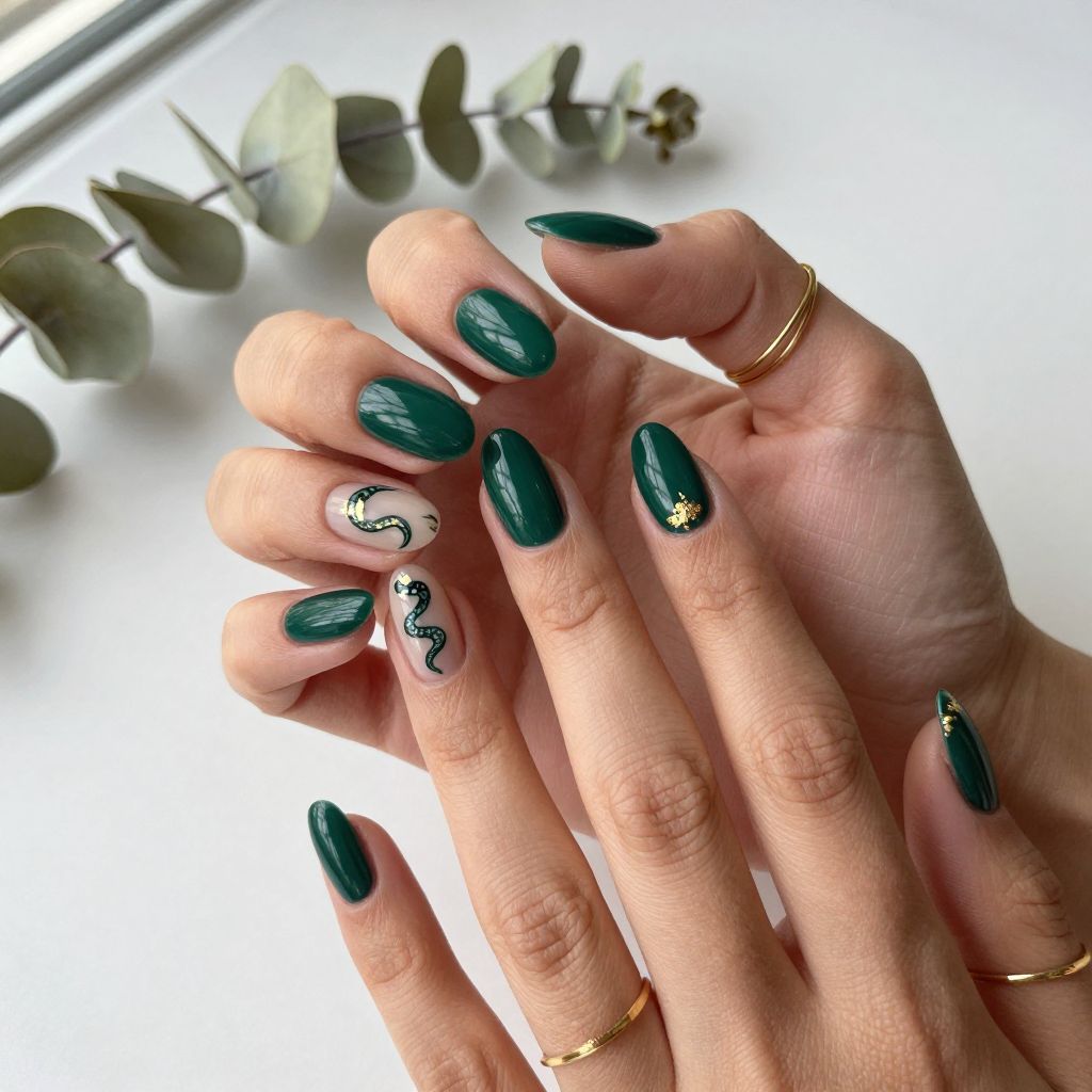 Emerald Green Almond Nails