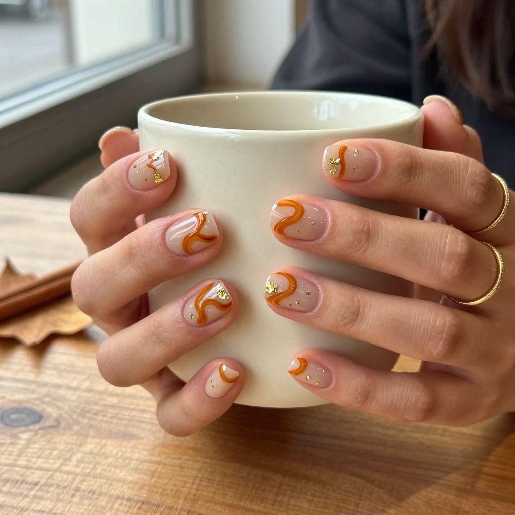 Pumpkin Spice Swirls Halloween nails