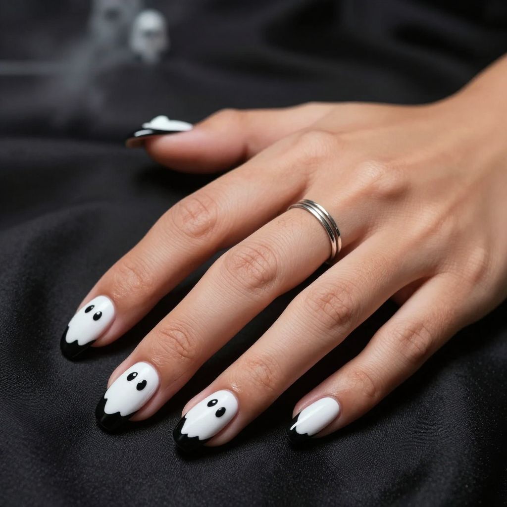 Ghostly White Tips Halloween nails