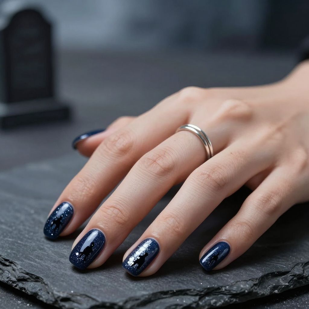 Glitter Graveyard Silhouettes Halloween nails