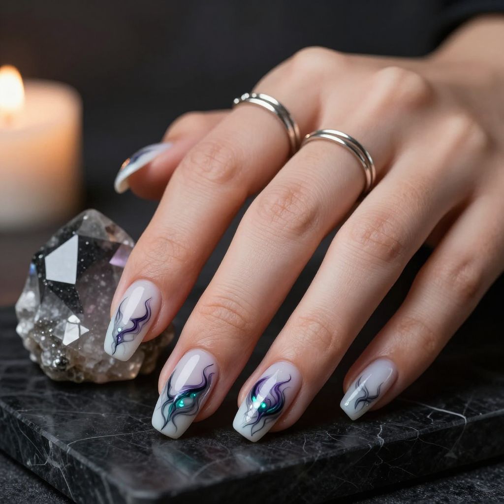 Witchy Marble Halloween nails