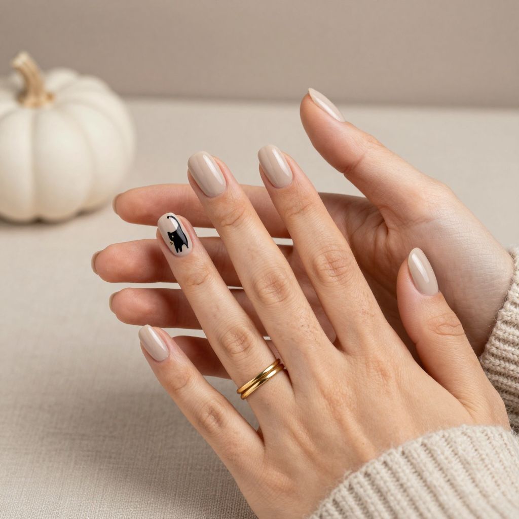 Black Cat Accent Halloween nails