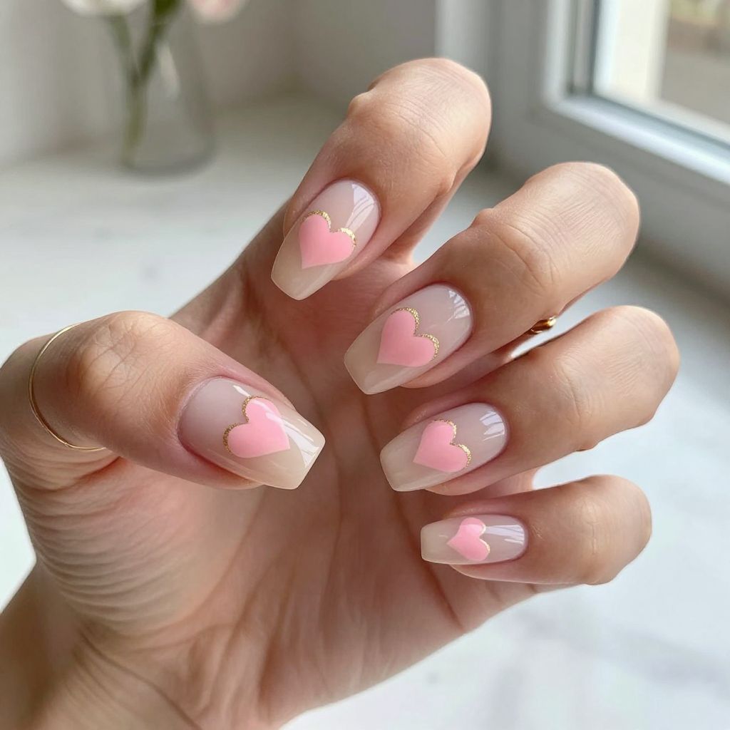 Soft Pink Ombre Hearts on Nude Base