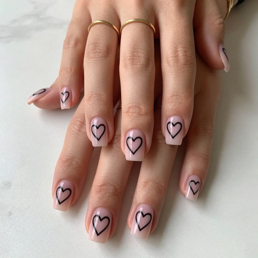 Black Outline Hearts on Translucent Pink