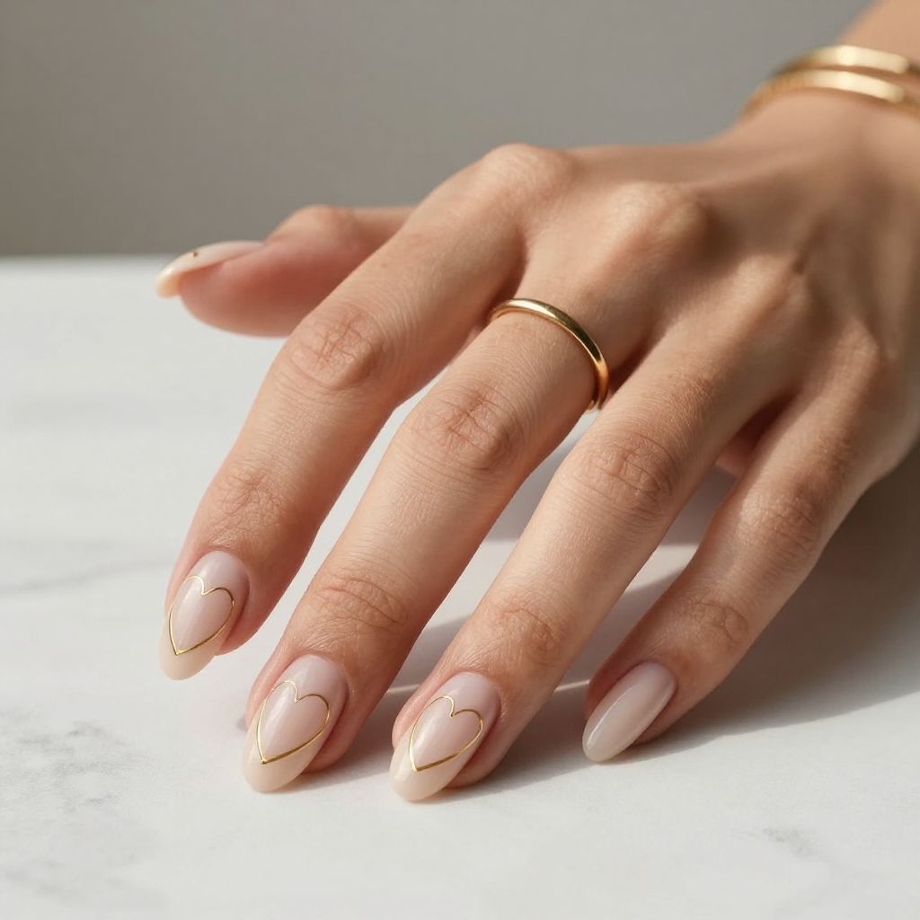 Heart Negative Space on Nude with Gold Accents