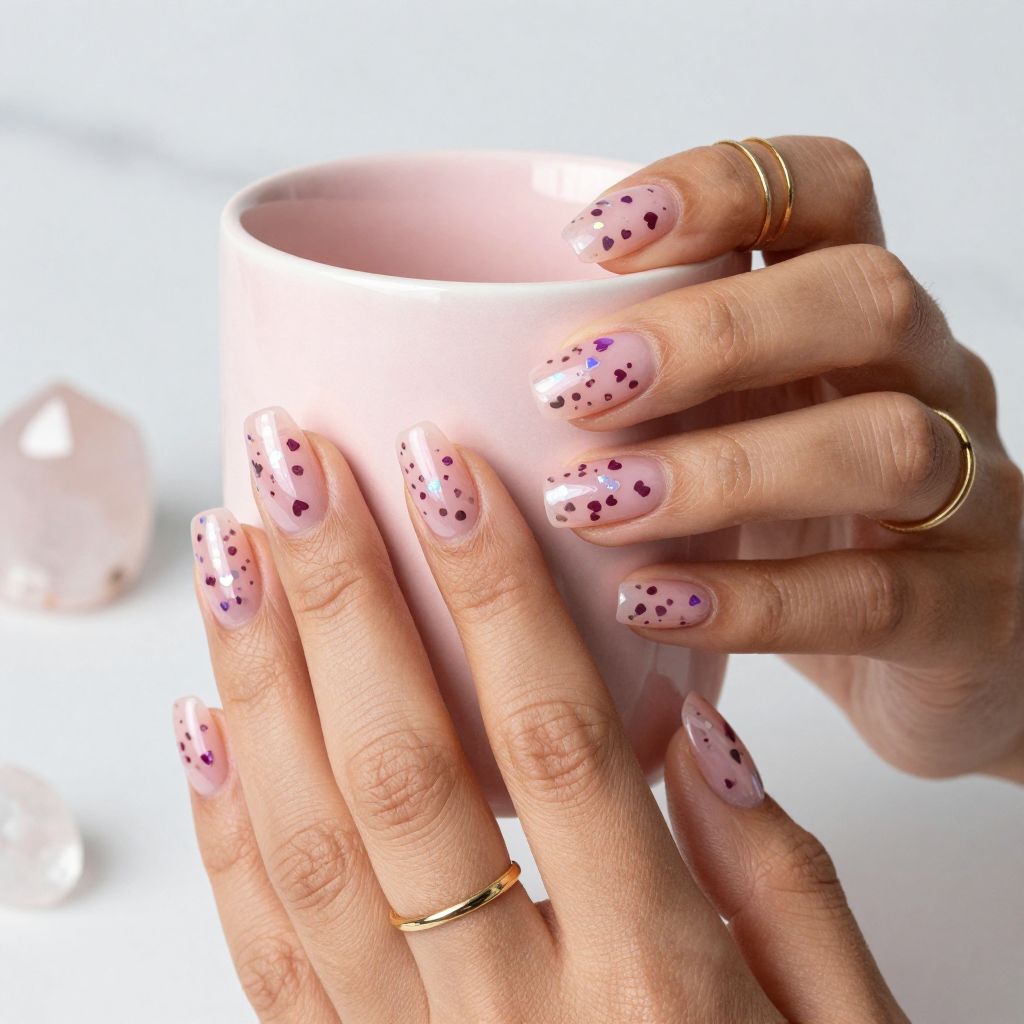Holographic Confetti Hearts on Pink Jelly Base