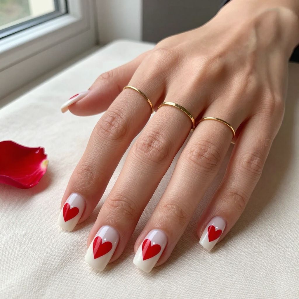 Bold Red Hearts on White Milky Base