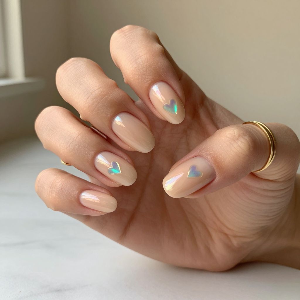 Nude with Holographic Heart Details