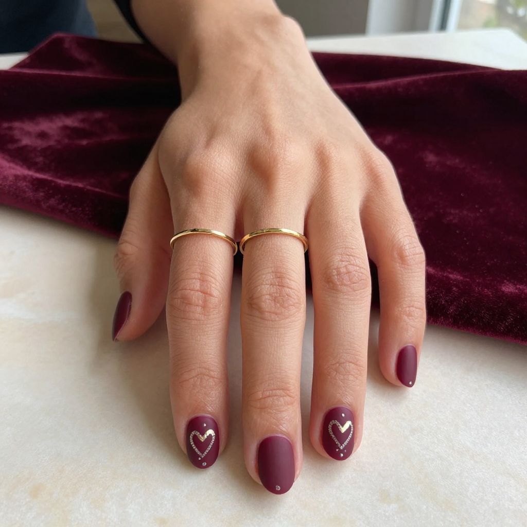 Deep Burgundy with Metallic Heart Outlines