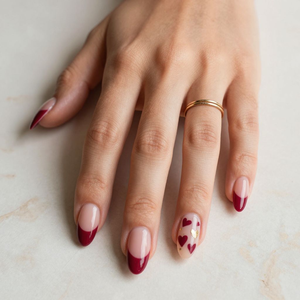 Ombré from Deep Red to Nude with Hearts