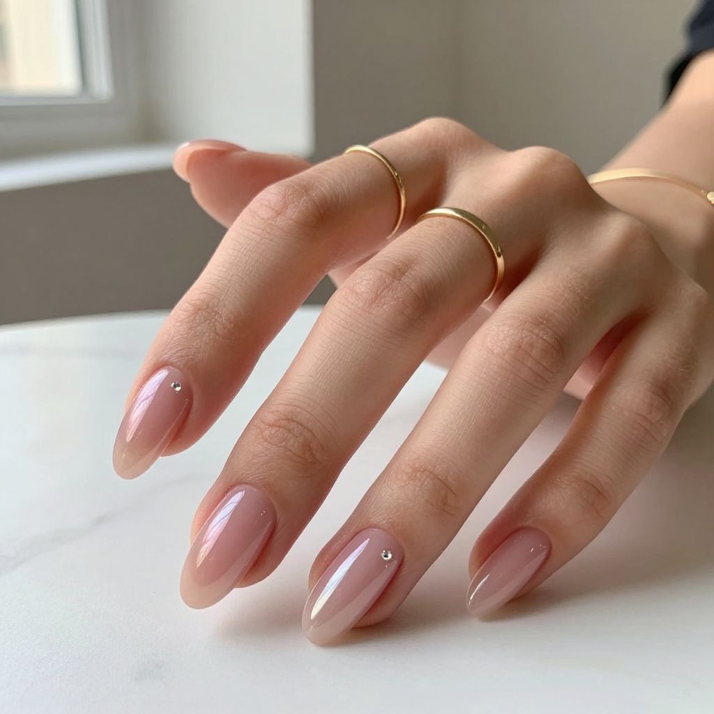 Soft Pink Chrome Almond Nails