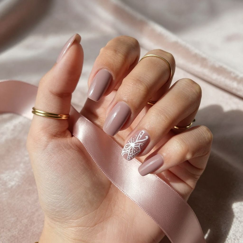 Mauve Nails With Delicate Lace Detail