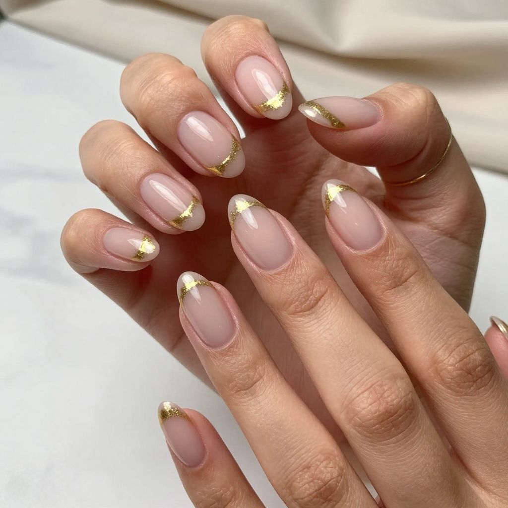 Nude Nails With Gold Foil Tips
