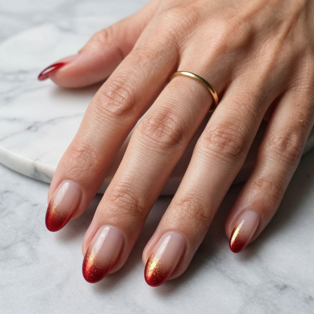 Ombré French with Red to Gold Gradient