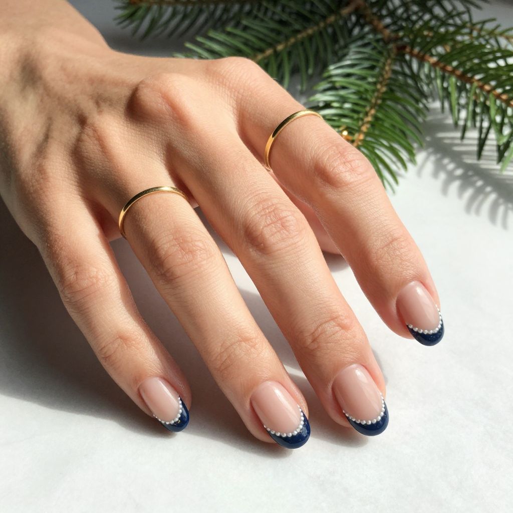 Navy Blue Tips with Pearl Accents