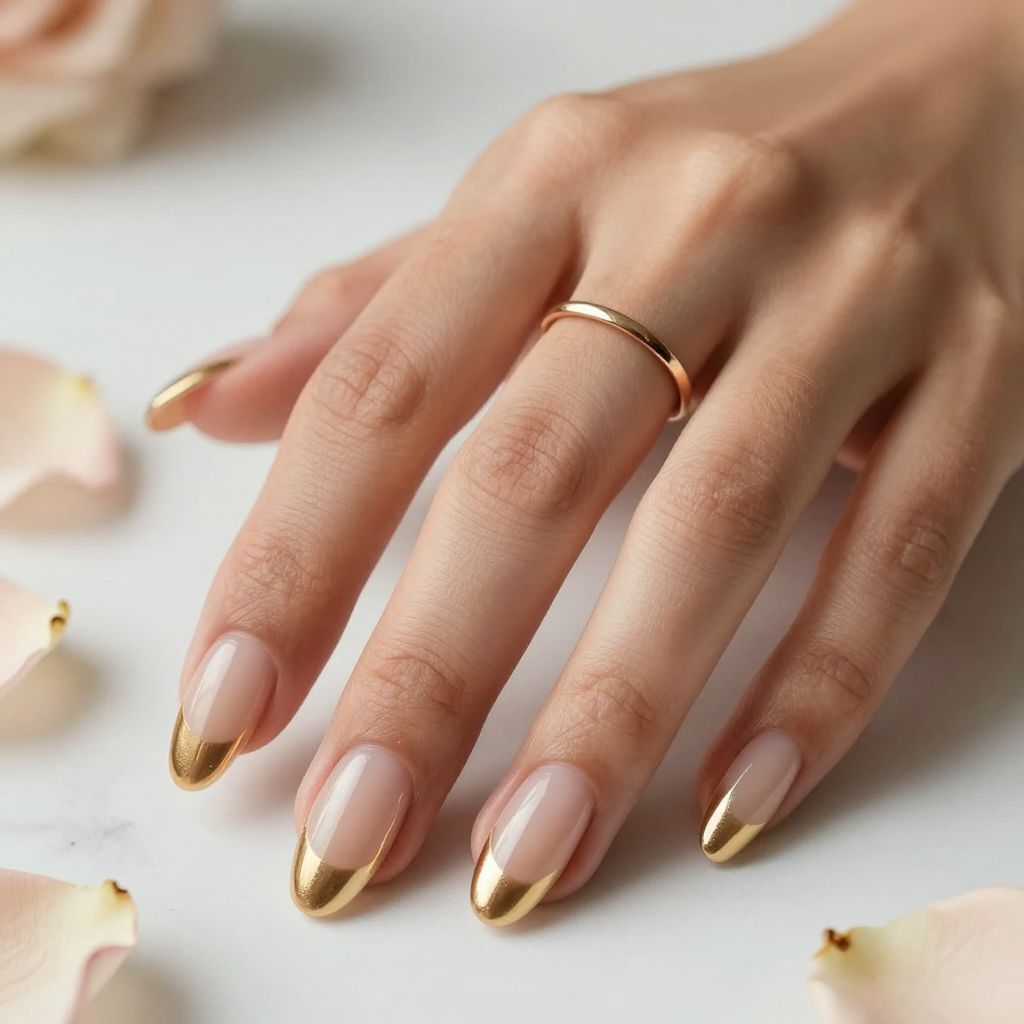 Metallic Gold Ombre Almond Nails