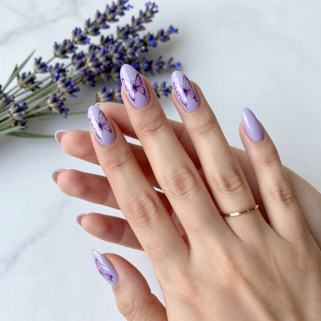 Soft Lavender with Butterfly Nail Art