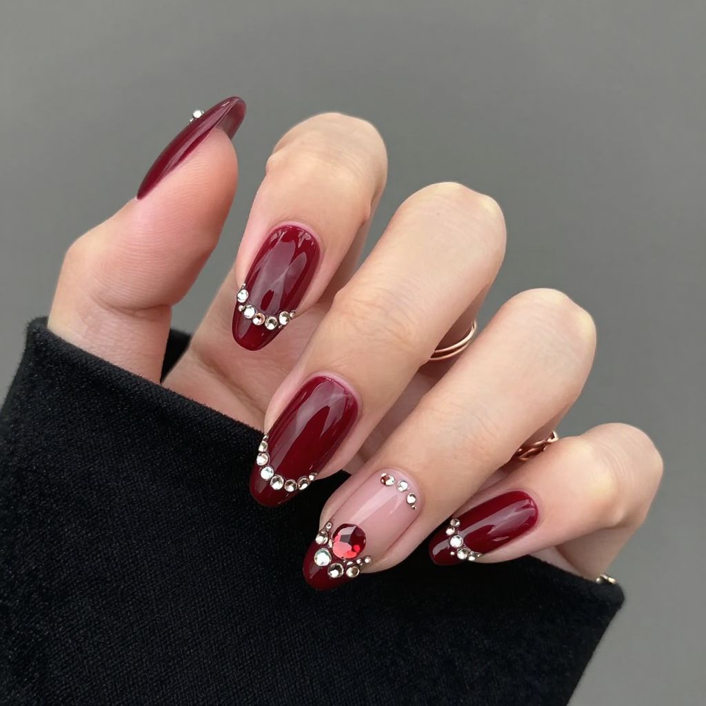 Deep Burgundy with Rhinestone Accents